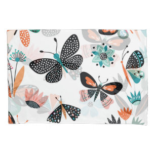 Housse D'oreillers Papillons Fleurs : Collection Dessinée à la main