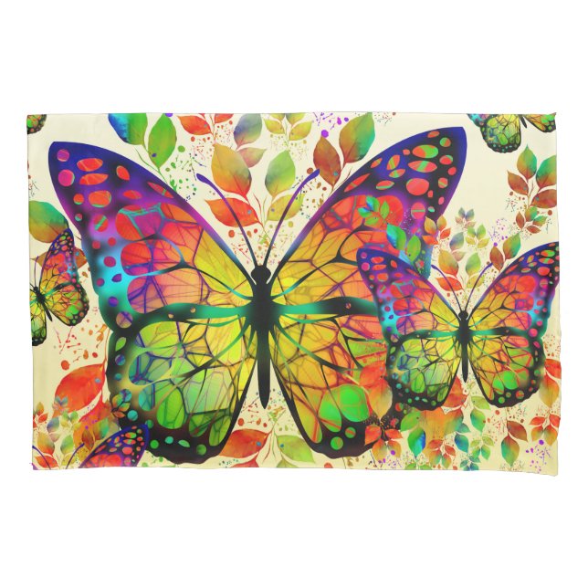 HOUSSE D'OREILLERS PAPILLONS PRINTANIERS NATURE COLORÉE (devant)