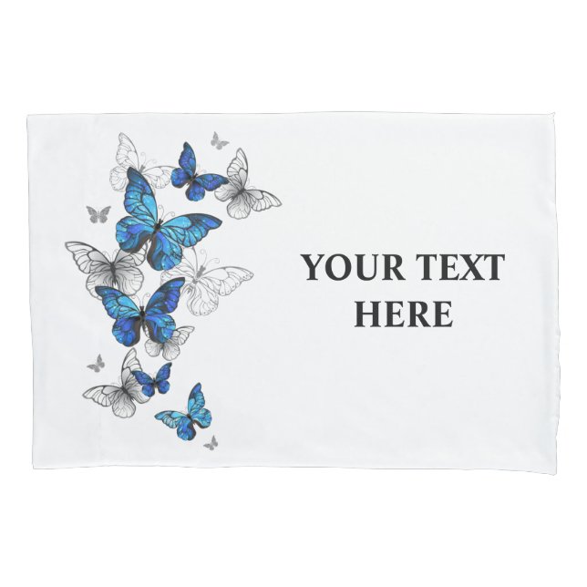 Housse D'oreillers Papillons volants bleus Morpho (devant-gauche)