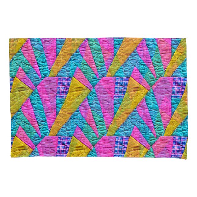 Housse D'oreillers Parcelle de Faux Patchwork Inspirée Boho Trompe L' (devant)