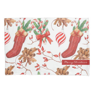 Housse D'oreillers Parfums de Noël cannelle et Motif de menthe poivré