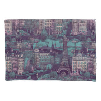 Housse D'oreillers Paris Cityscape en aqua design vintage