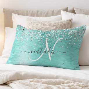 Housse D'oreillers Parties scintillant argentée turquoise en métal br