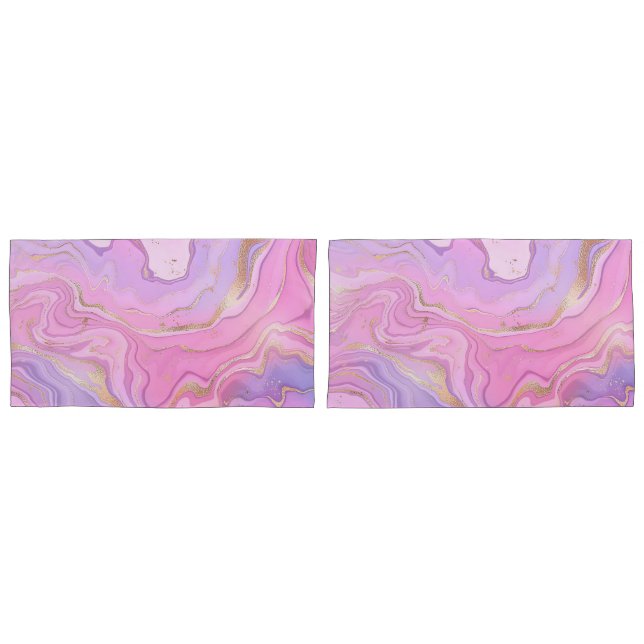 Housse D'oreillers Parties scintillant en marbre rose violet or (devant-Set)