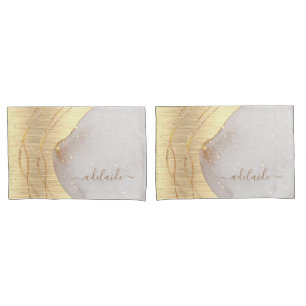 Housse D'oreillers Parties scintillant moderne Girly Gold Script Mono