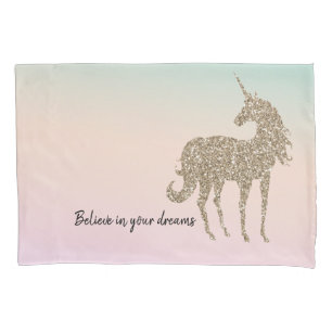 Housse D'oreillers Parties scintillant Or Unicorn Aqua Peach Pink Omb
