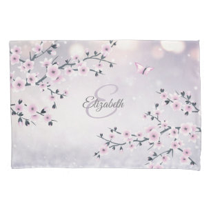 Housse D'oreillers Parties scintillant rose mauve en fleurs de cerisi
