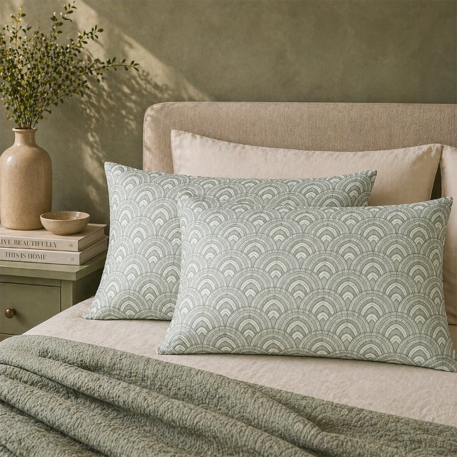 Housse D'oreillers Parure de style Art Déco vert sauge à motif éventa (Créateur téléchargé)