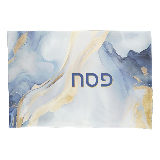 Housse D'oreillers Passover Seder Blue & Fau Gold Agate Personnalisé (devant)