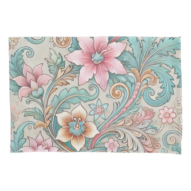 Housse D'oreillers Pastel Pink Turquoise Boho Indonésien Batik Floral (devant)
