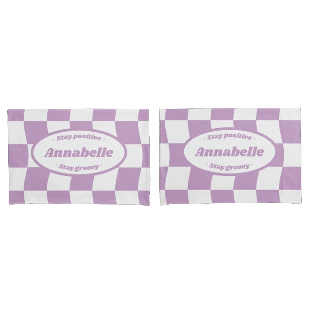 Housse D'oreillers Pastel Purple White Wavy Nom du vérificateur (devant-Set)