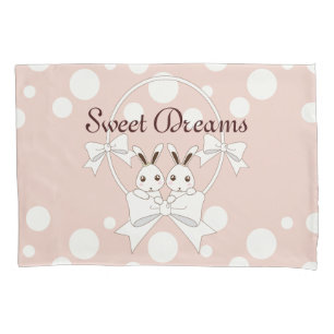Housse D'oreillers Pastel rose off-White Ribbon mignon Bunny Twin Gir