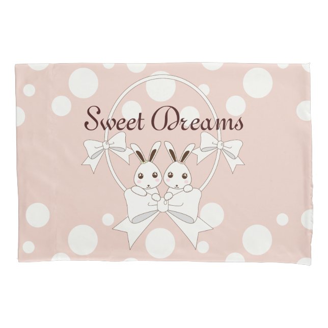 Housse D'oreillers Pastel rose off-White Ribbon mignon Bunny Twin Gir (devant)