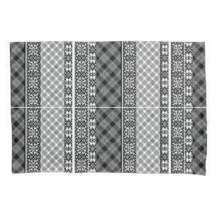 Housse D'oreillers Patchwork rayé noir et blanc avec dentelle
