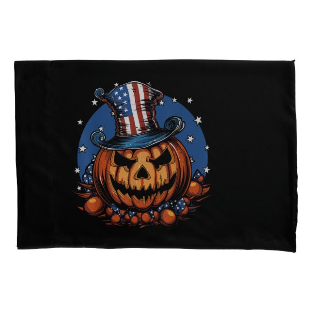 Housse D'oreillers Patriotic USA Flag Halloween Pumpkin (devant)