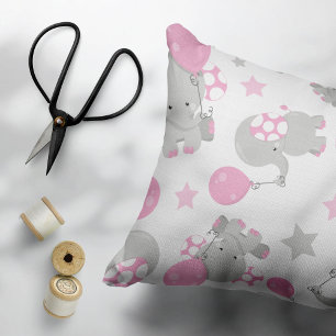 Housse D'oreillers Pattern of Elephants, Cute Elephants - Pink Gray