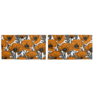 Housse D'oreillers Pavot orange sur blanc