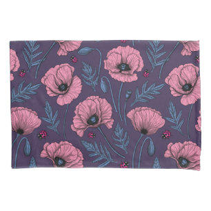 Housse D'oreillers Pavot rose sur violet foncé