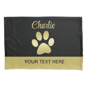Housse D'oreillers Paw chien brillant or sur arrière - plan noir