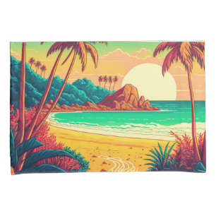 Housse D'oreillers Paysage de plage tropicale en été coloré  
