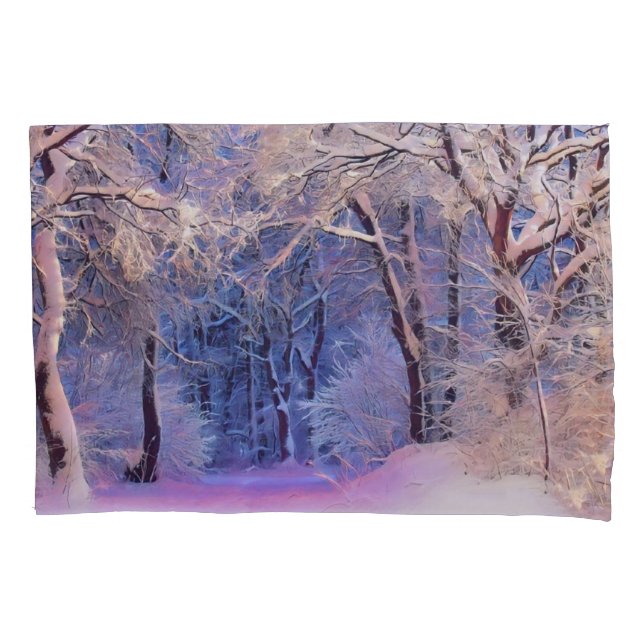 Housse D'oreillers Paysage hivernal avec l'aquarelle des arbres neigé (devant)