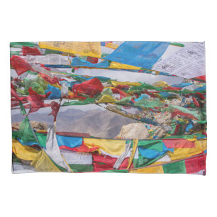 Housse D'oreillers Paysage tibétain avec drapeaux de prière - Himalay