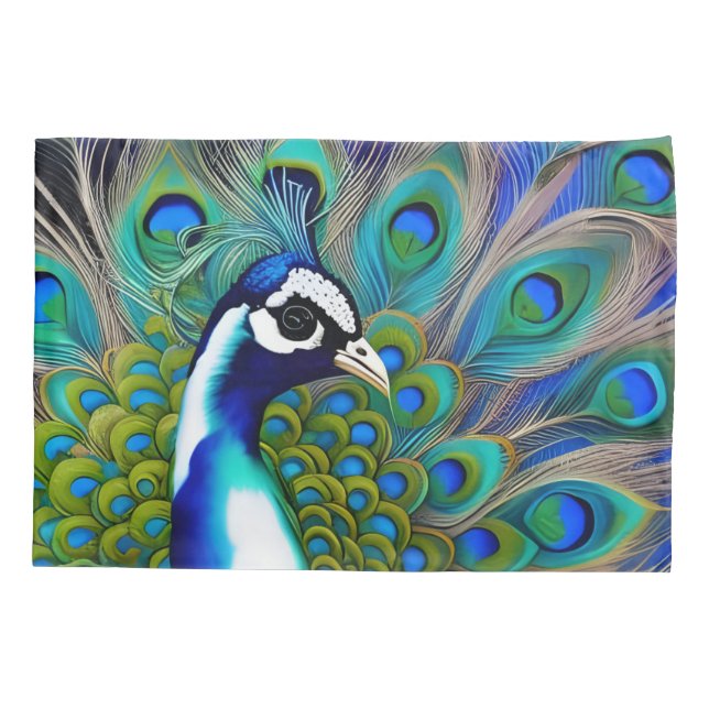 Housse D'oreillers Peacock blanc bleu et vert Piebald (Dos)