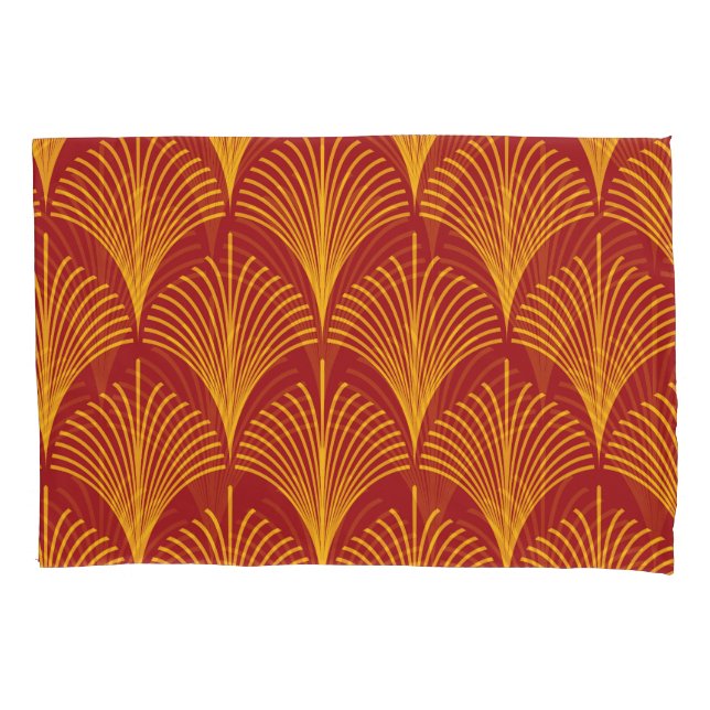 Housse D'oreillers Peacock or rouge : Art Déco. (devant)