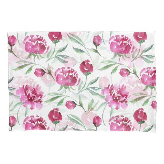 Housse D'oreillers Peine rose : Motif de fleurs d'aquarelle (devant)