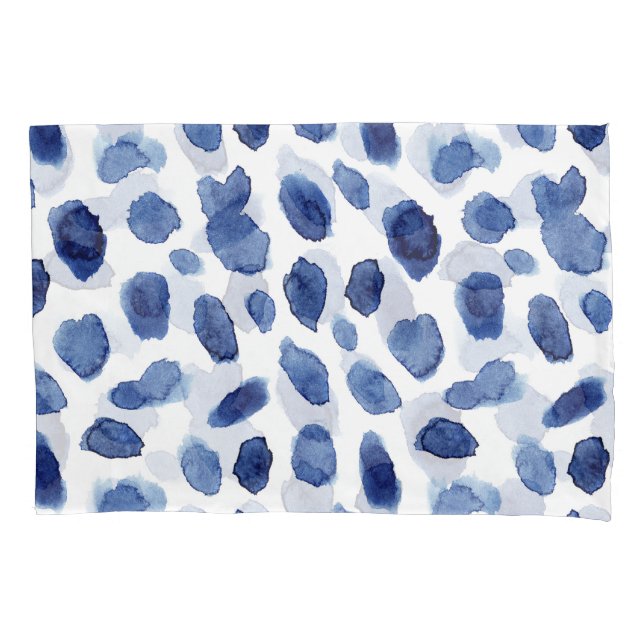 Housse D'oreillers Peint À La Main, Aquarelle Bleue Taches. (devant)