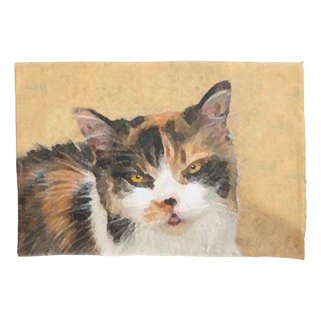 Housse D'oreillers Peinture de chat Calico - Cute Original Cat Art (devant)