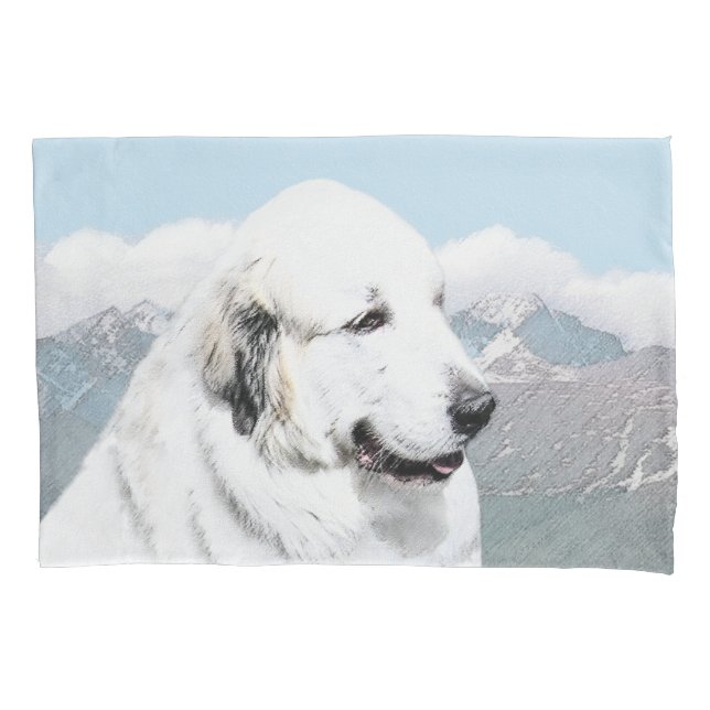 Housse D'oreillers Peinture des Pyrénées - Art original du chien (devant)