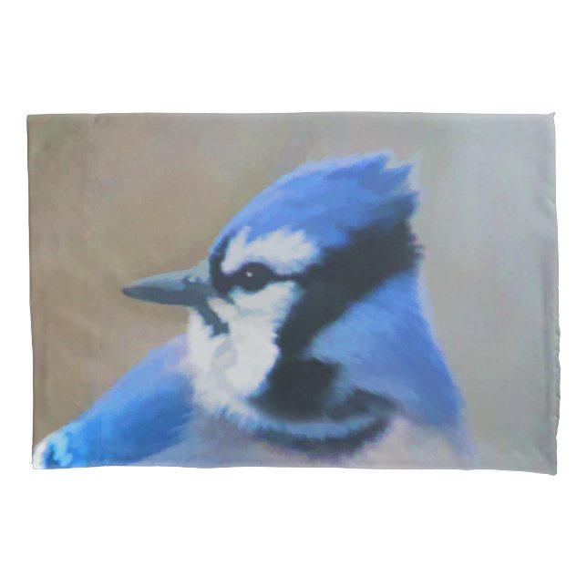 Housse D'oreillers Peinture Jay Bleu - Art Oiseau Original (devant)