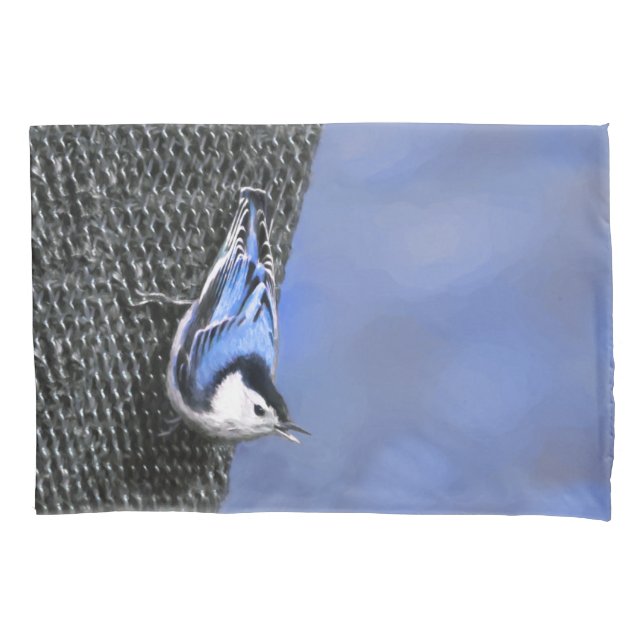Housse D'oreillers Peinture Nuthatch à poitrine blanche Art original (devant)