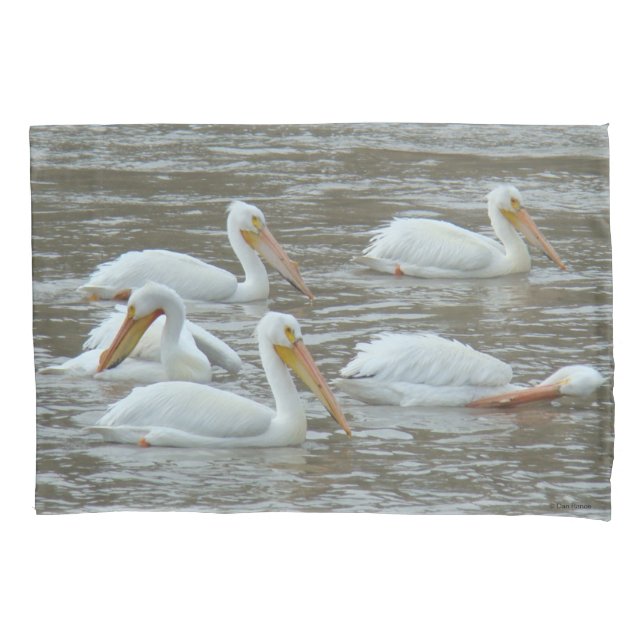 Housse D'oreillers Pélicans blancs B16 sur une rivière boueuse (devant)