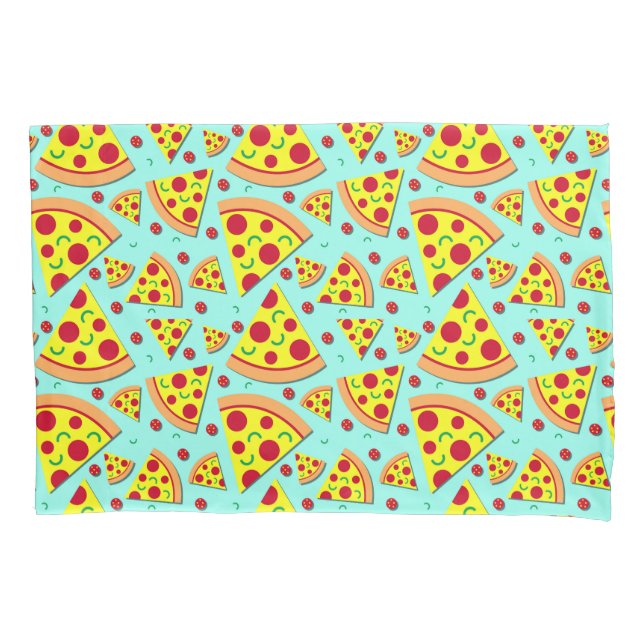 Housse D'oreillers Pepperoni Pizza Slices sur Blue Food Patterned Boy (devant)