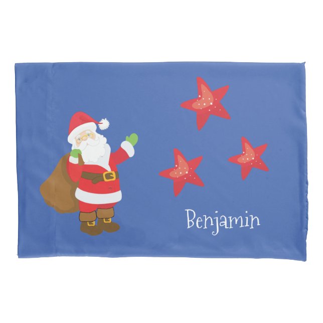 Housse D'oreillers Père Noël personnalisé avec étoiles (devant)