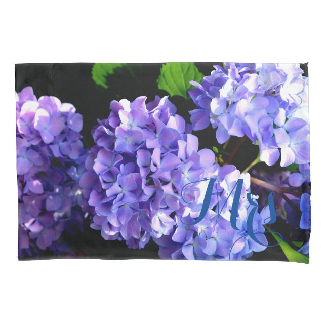 Housse D'oreillers Périwinkel hydrangeas violet bleu fleur floral (devant)