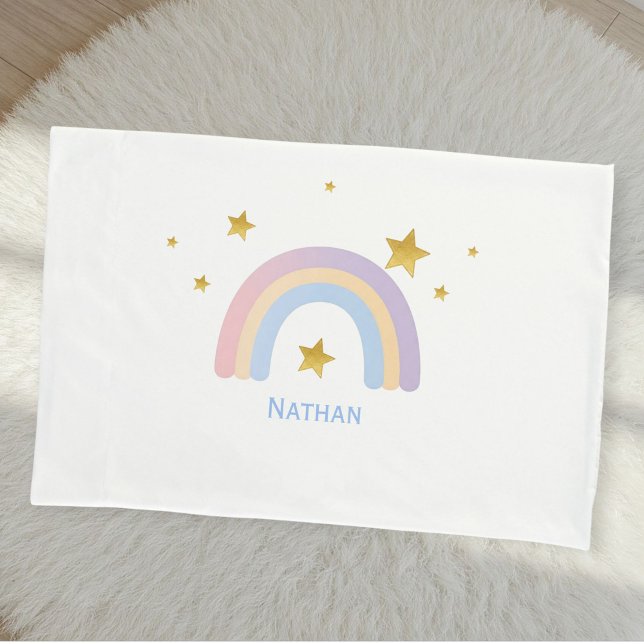 Housse D'oreillers Personalized Rainbow Pillow Cover with Gold Stars  (Créateur téléchargé)