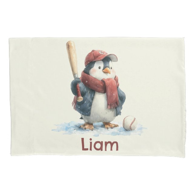 Housse D'oreillers Personalized Winter Penguin Baseball Kid (devant)