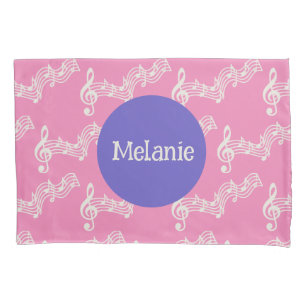 Housse D'oreillers Personnalisé Nom Musical Notes Girly Pink Pillowca