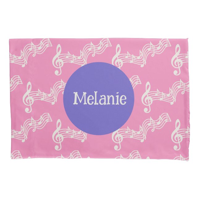 Housse D'oreillers Personnalisé Nom Musical Notes Girly Pink Pillowca (devant)