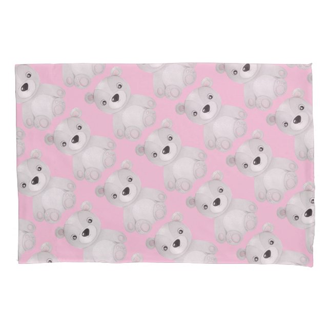 Housse D'oreillers Petite ours Bébé fille rose (devant)