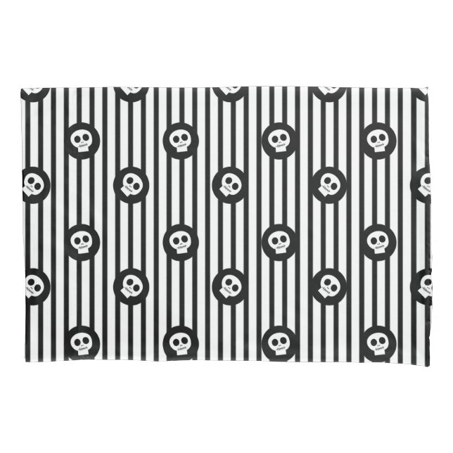 Housse D'oreillers Petits Crânes Fantaisistes Crâne Noir et Blanc (devant)