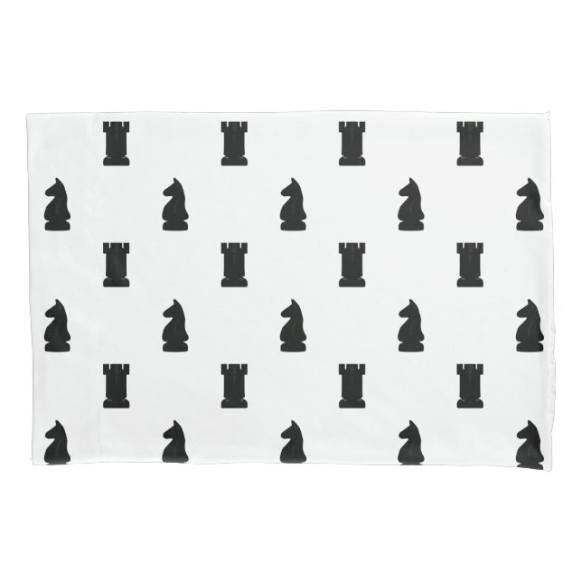 Housse D'oreillers Pièces d'échecs noir Chevalier et Roche (devant-gauche)