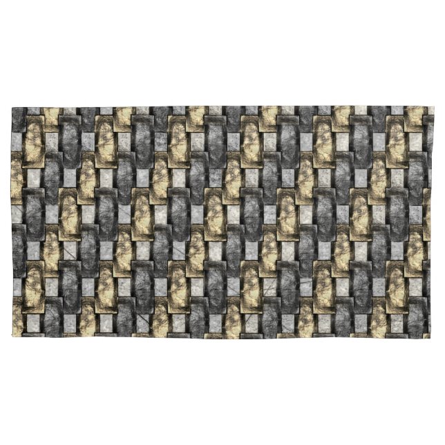 Housse D'oreillers Pièces rectangulaires dorées grises sculptées et t (devant-gauche)