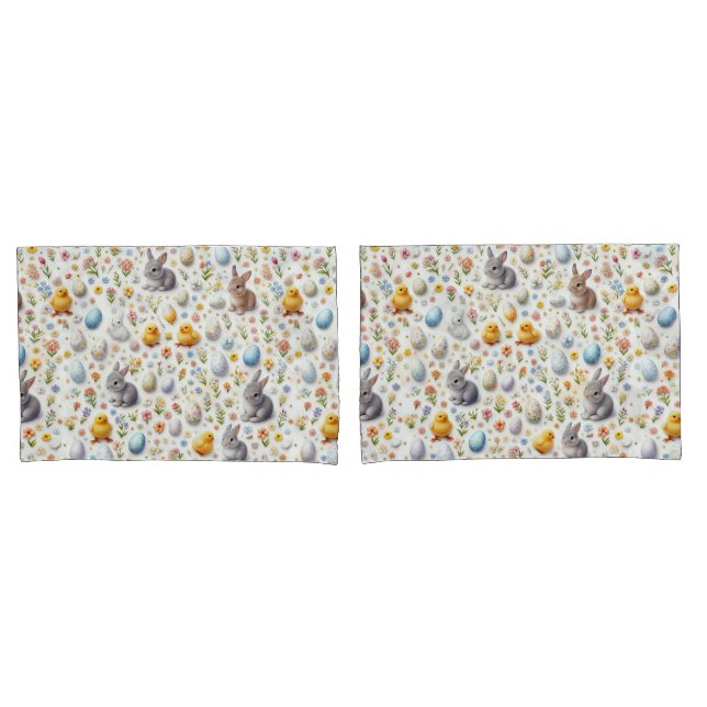 Housse D'oreillers Pillow Cases – Bunnies, Eggs, Chicks & Spring Deco (devant-Set)