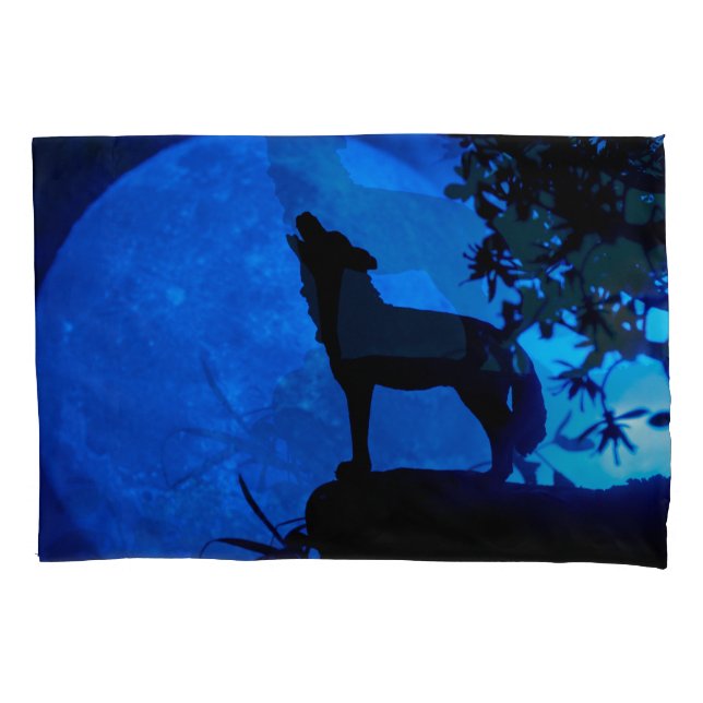 Housse D'oreillers Pillowcase Blue Moon Wolf (devant-gauche)