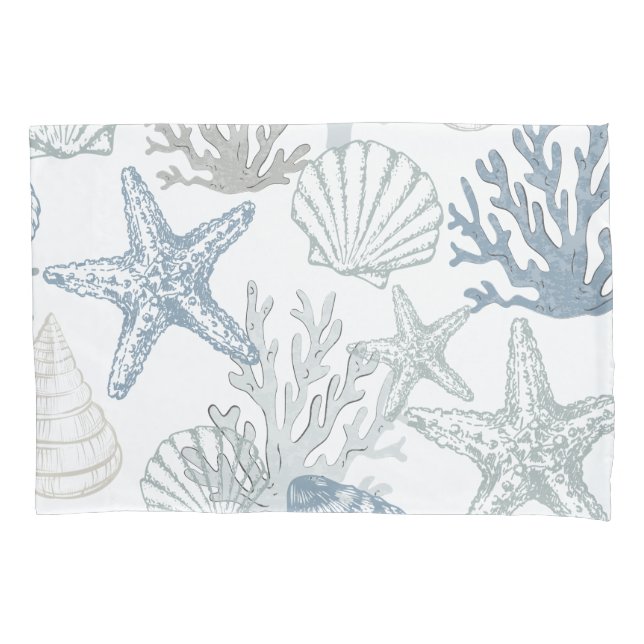 Housse D'oreillers Pillowcase Blue Starfish Seashells Plage côtière (devant)