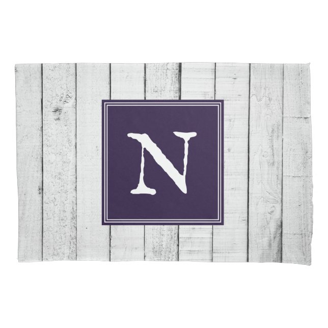 Housse D'oreillers Pillowcase de monogramme violet rustique (devant)